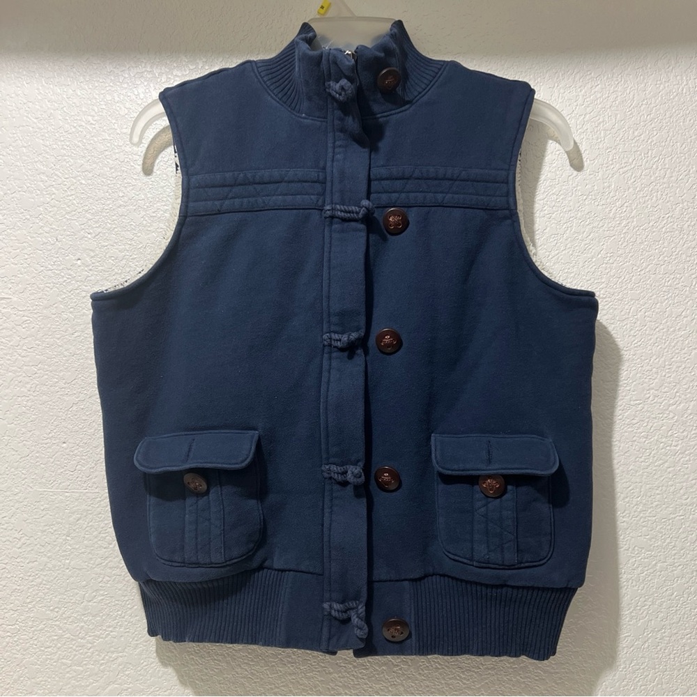 Old Navy Vest Women L Blue Blend Sherpa Lining Mock Neck Pockets Full Zip Winter